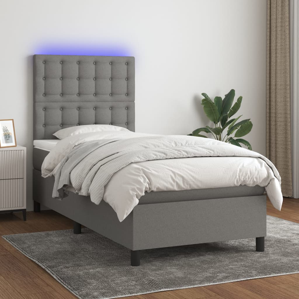 Sommier à lattes de lit avec matelas et LED Gris foncé 90x190cm - XIOS