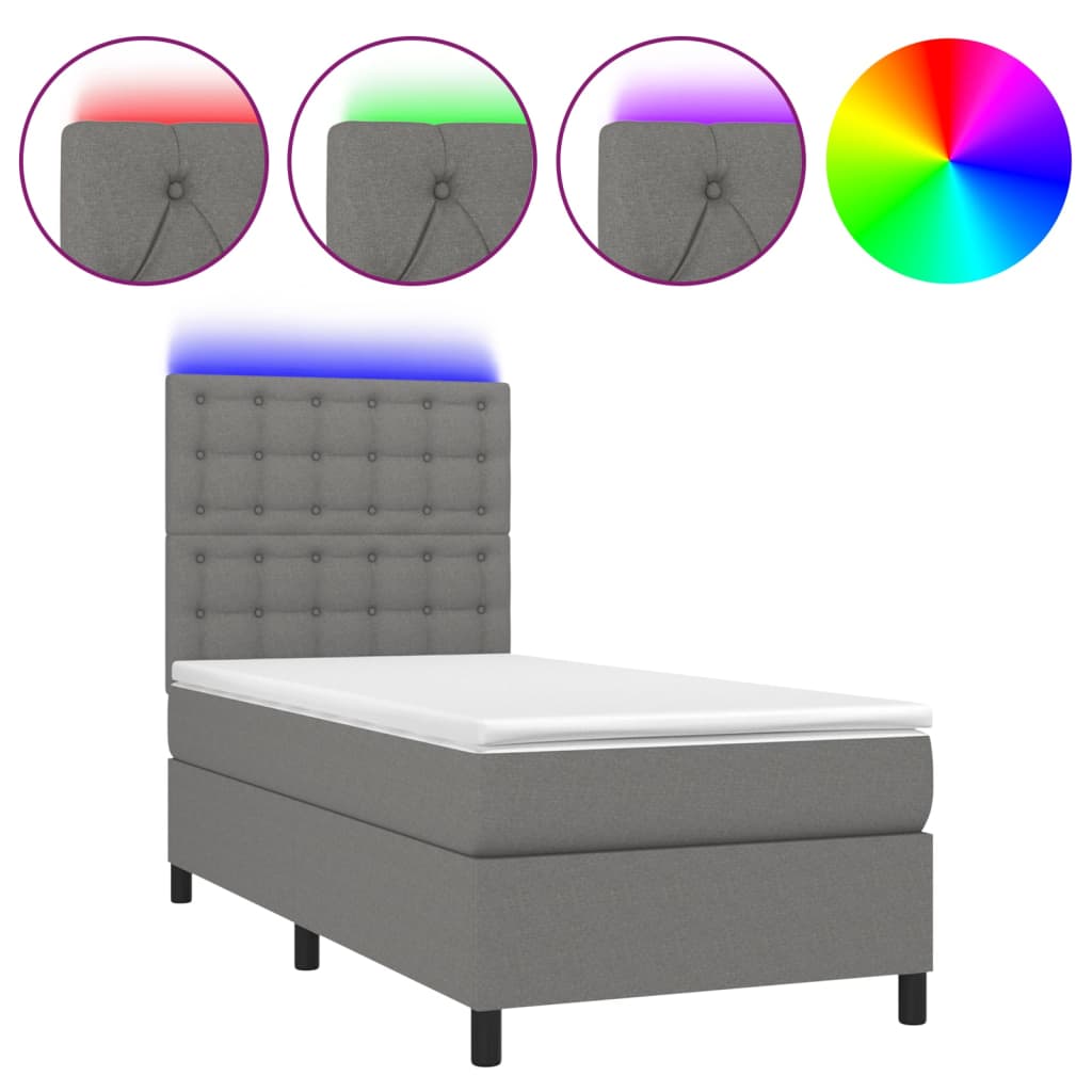 Sommier à lattes de lit avec matelas et LED Gris foncé 90x200cm - XIOS