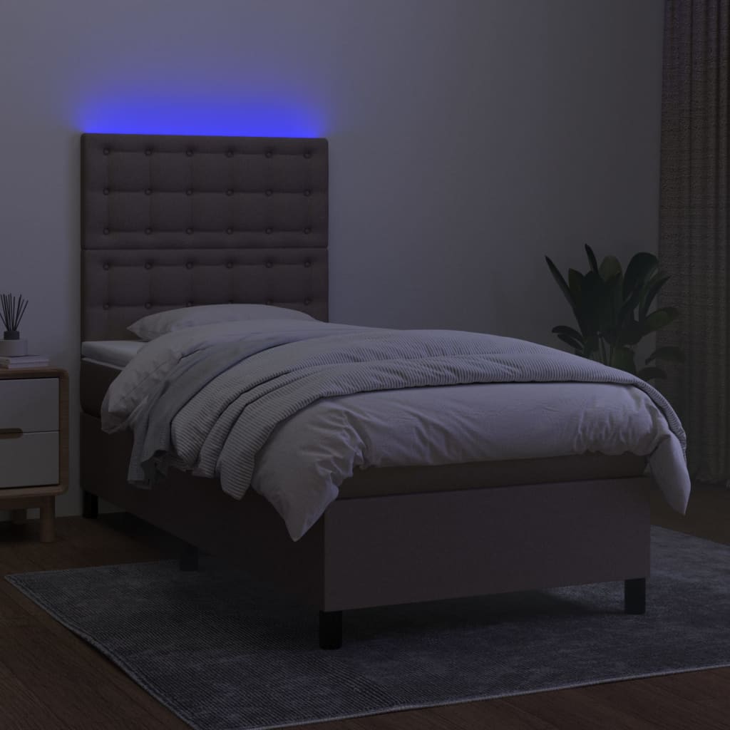 Sommier à lattes de lit et matelas et LED Taupe 90x200 cm Tissu - XIOS