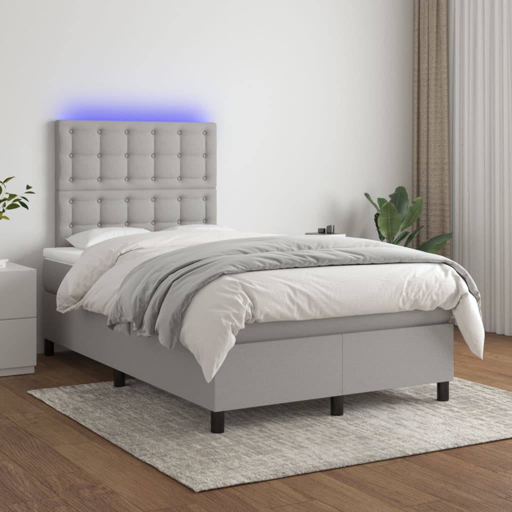 Sommier à lattes de lit et matelas et LED Gris clair 120x200 cm