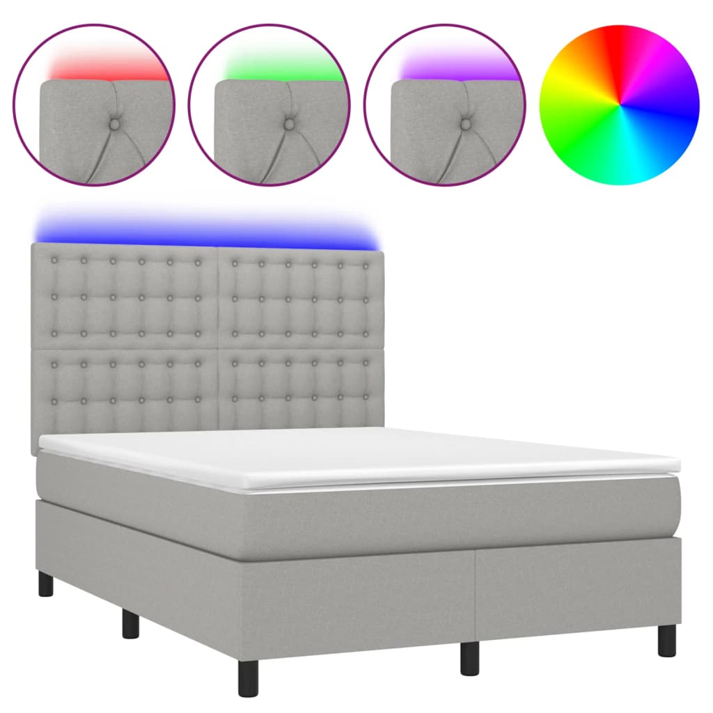 Sommier à lattes de lit et matelas et LED Gris clair 140x190 cm - XIOS