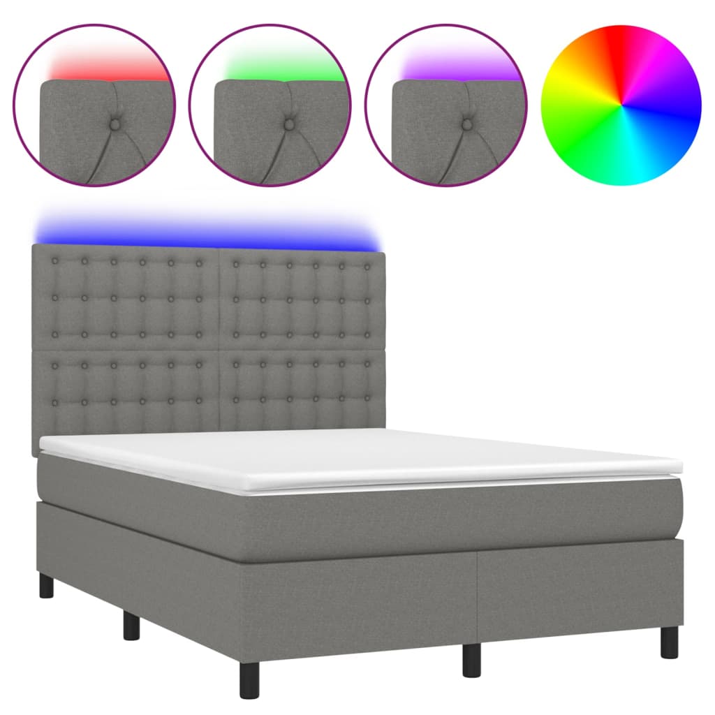 Sommier à lattes de lit et matelas et LED Gris foncé 140x190 cm - XIOS