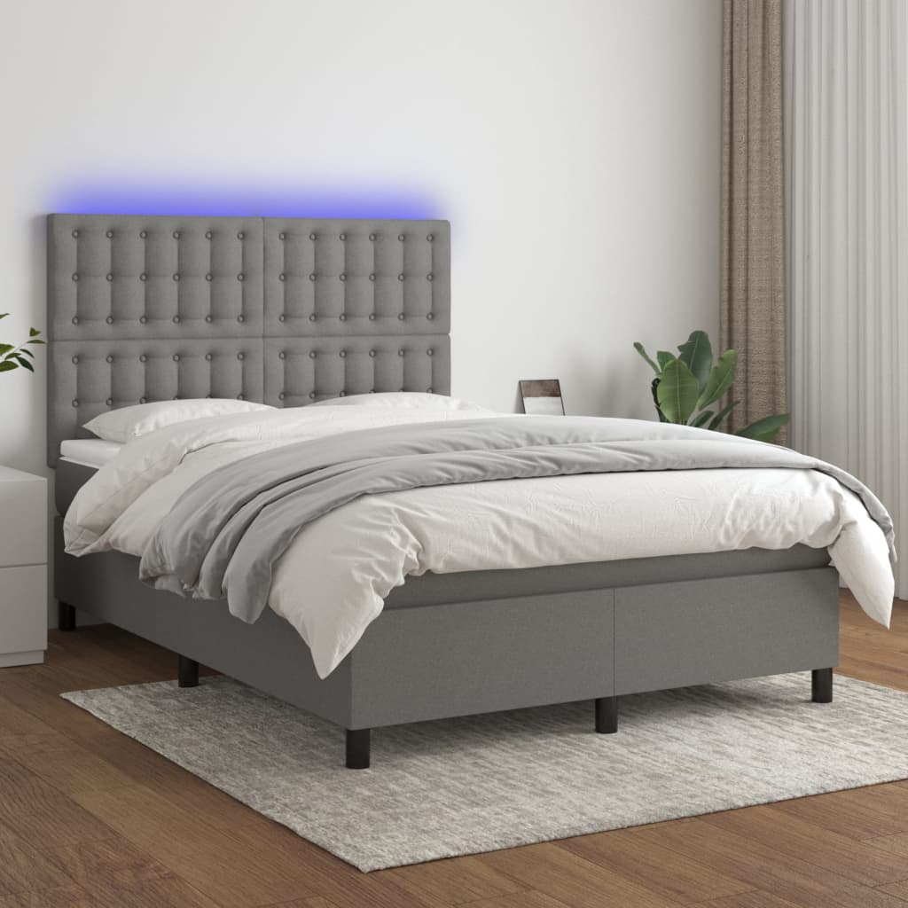 Sommier à lattes de lit et matelas et LED Gris foncé 140x190 cm - XIOS