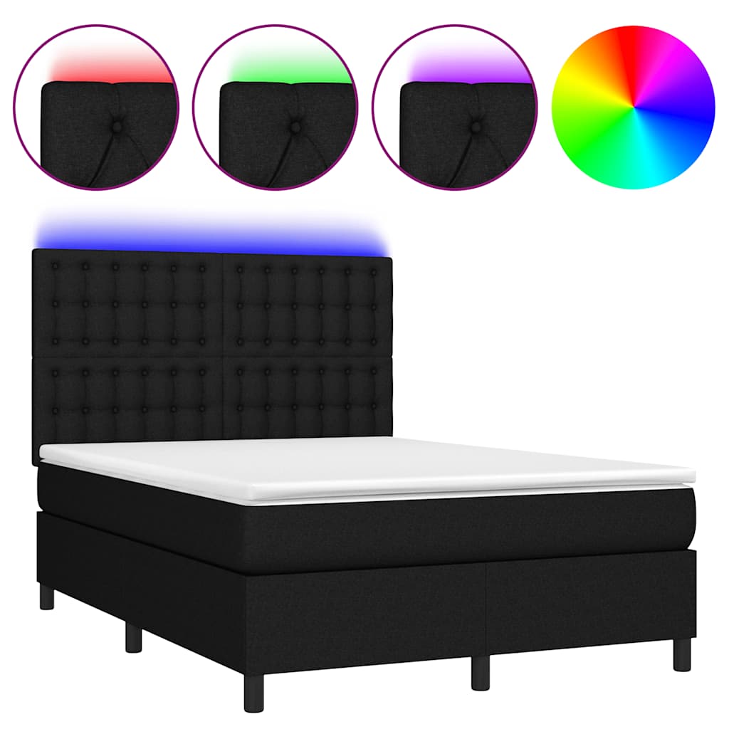 Sommier à lattes de lit et matelas et LED Noir 140x190 cm Tissu - XIOS
