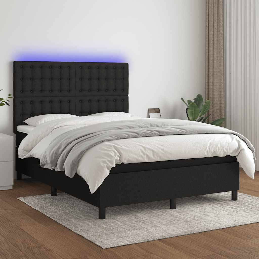 Sommier à lattes de lit et matelas et LED Noir 140x190 cm Tissu - XIOS