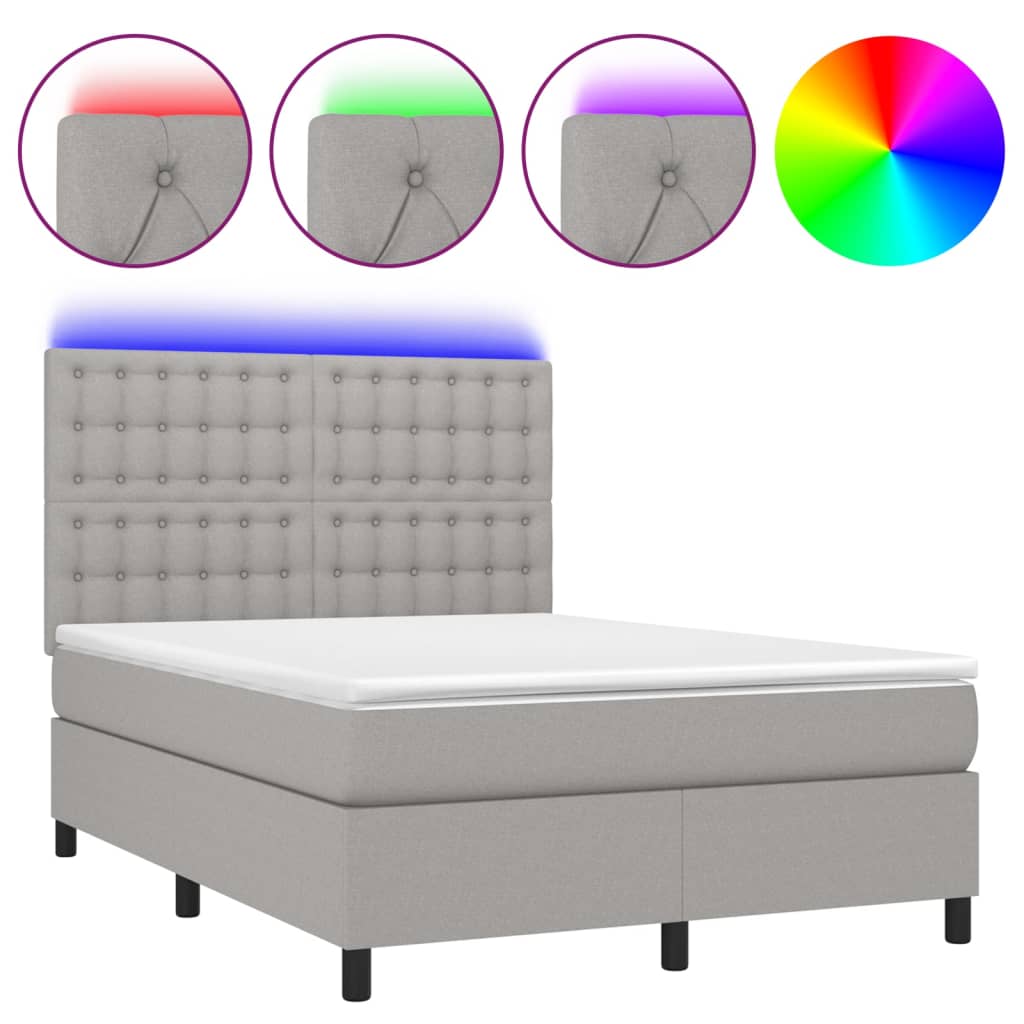 Sommier à lattes de lit et matelas et LED Gris clair 140x200 cm - XIOS