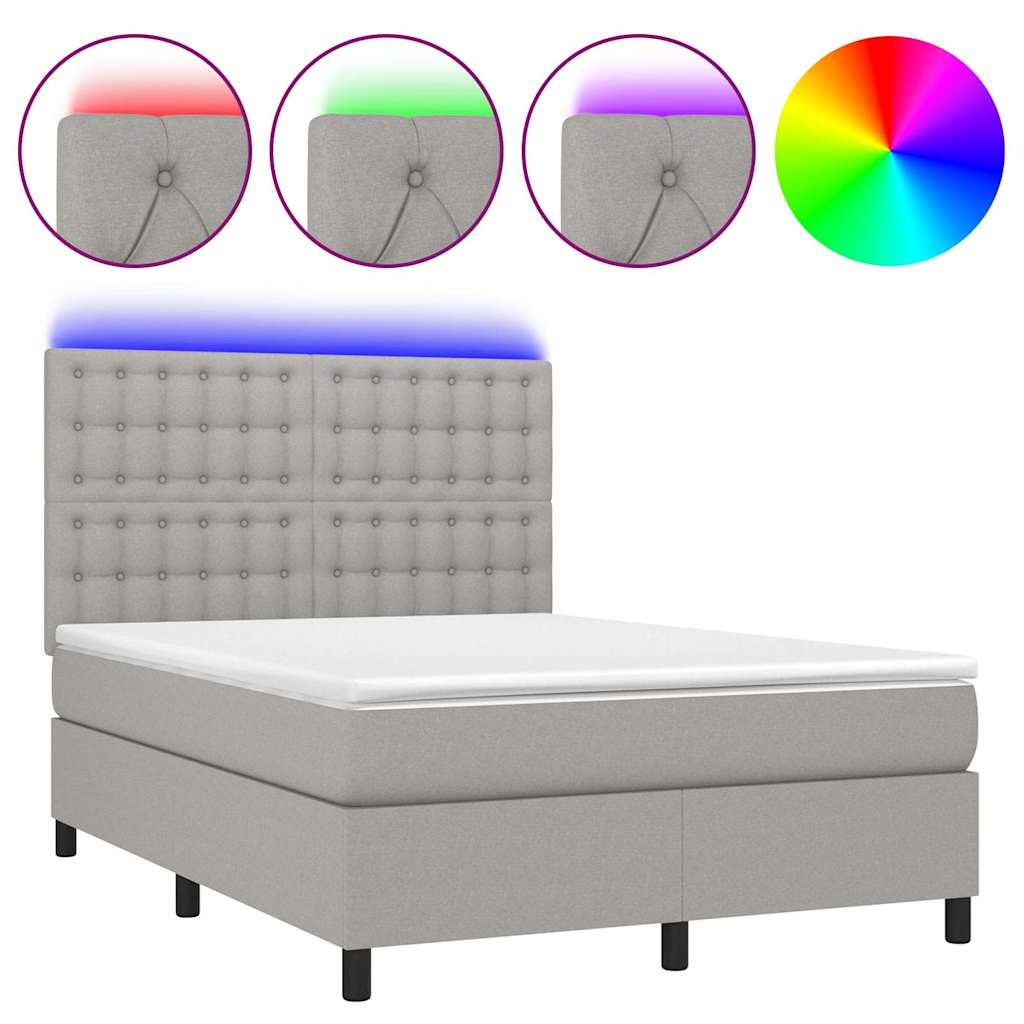 Sommier à lattes de lit et matelas et LED Gris clair 140x200 cm