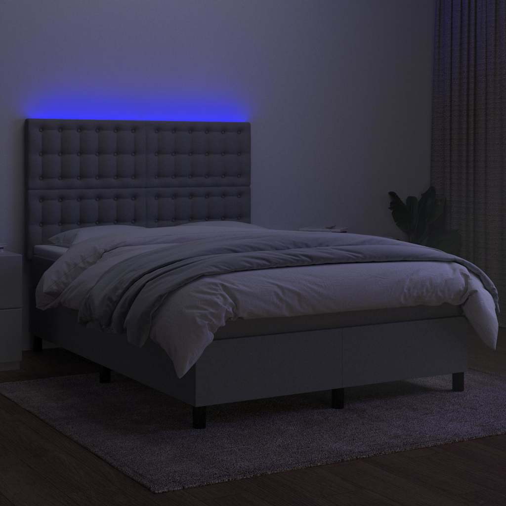 Sommier à lattes de lit et matelas et LED Gris clair 140x200 cm