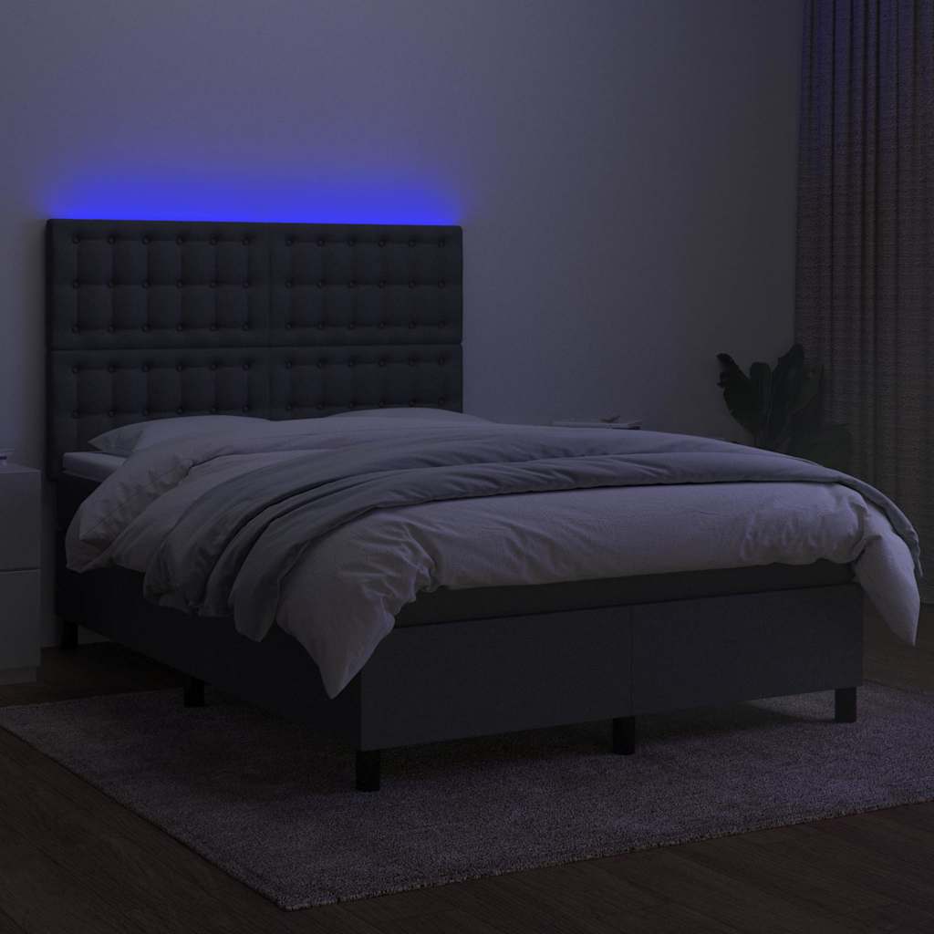 Sommier à lattes de lit et matelas et LED Gris foncé 140x200 cm