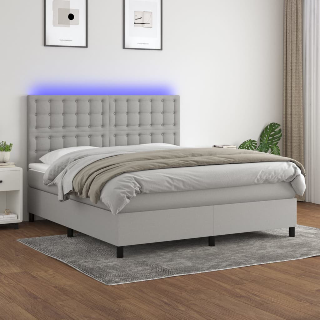 Sommier à lattes de lit et matelas et LED Gris clair 160x200 cm - XIOS
