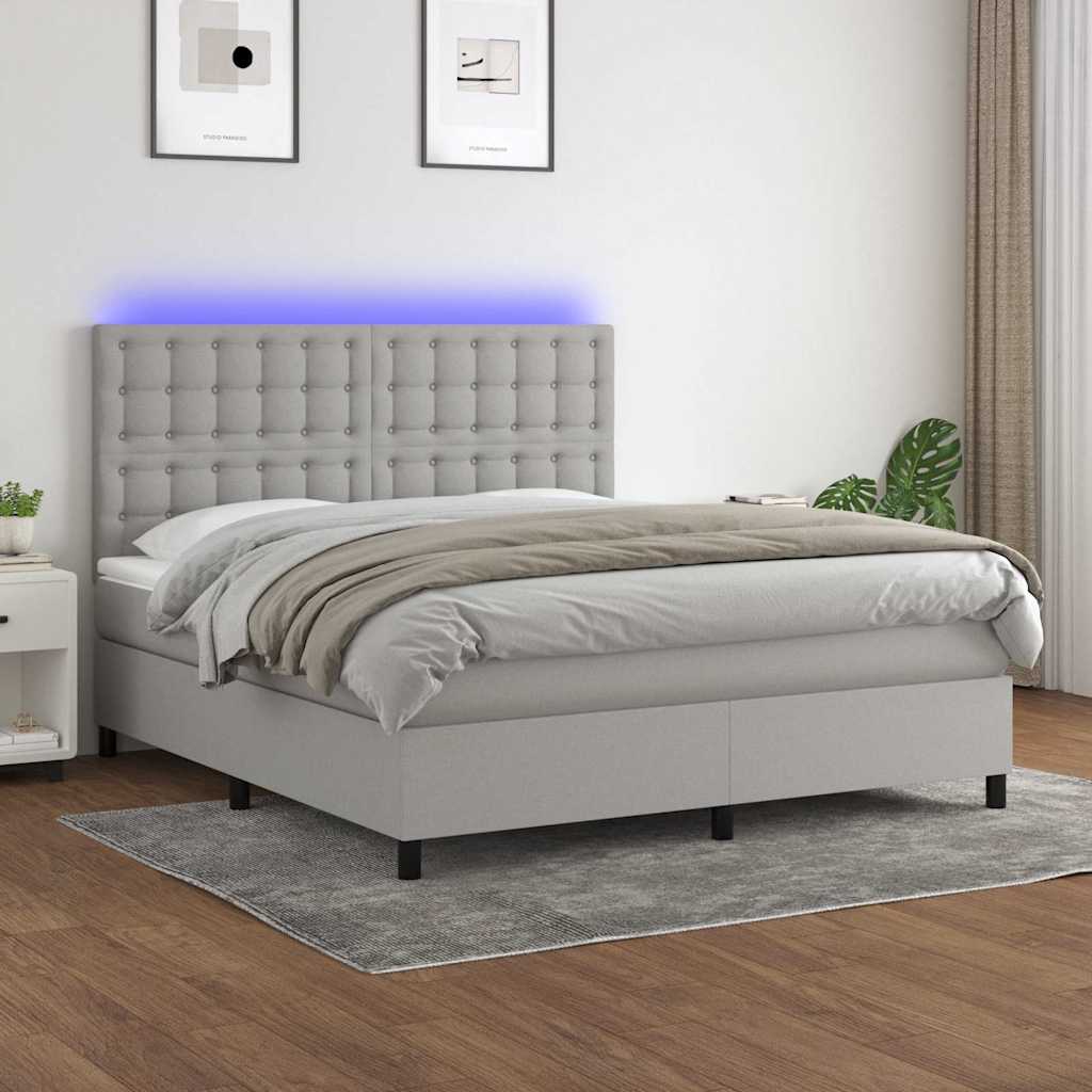 Sommier à lattes de lit et matelas et LED Gris clair 160x200 cm