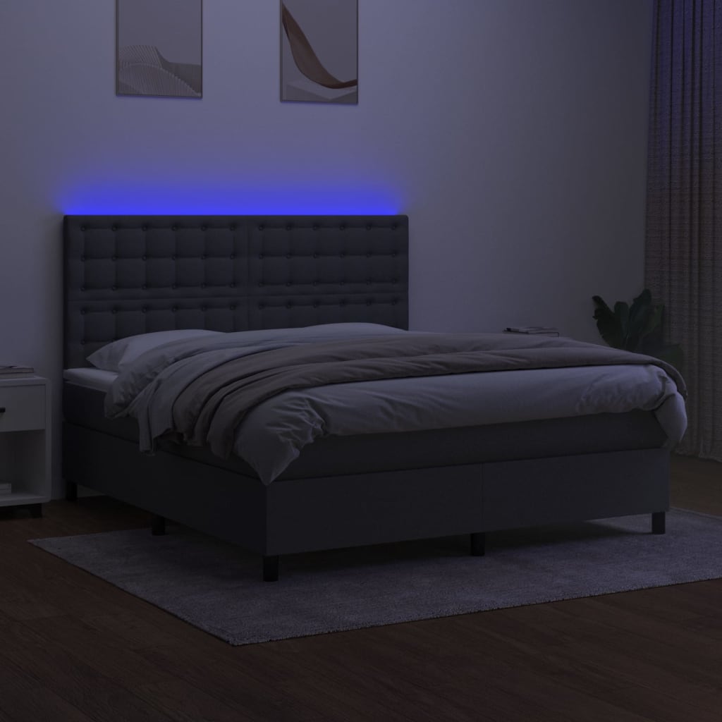 Sommier à lattes de lit et matelas et LED Gris foncé 160x200 cm - XIOS