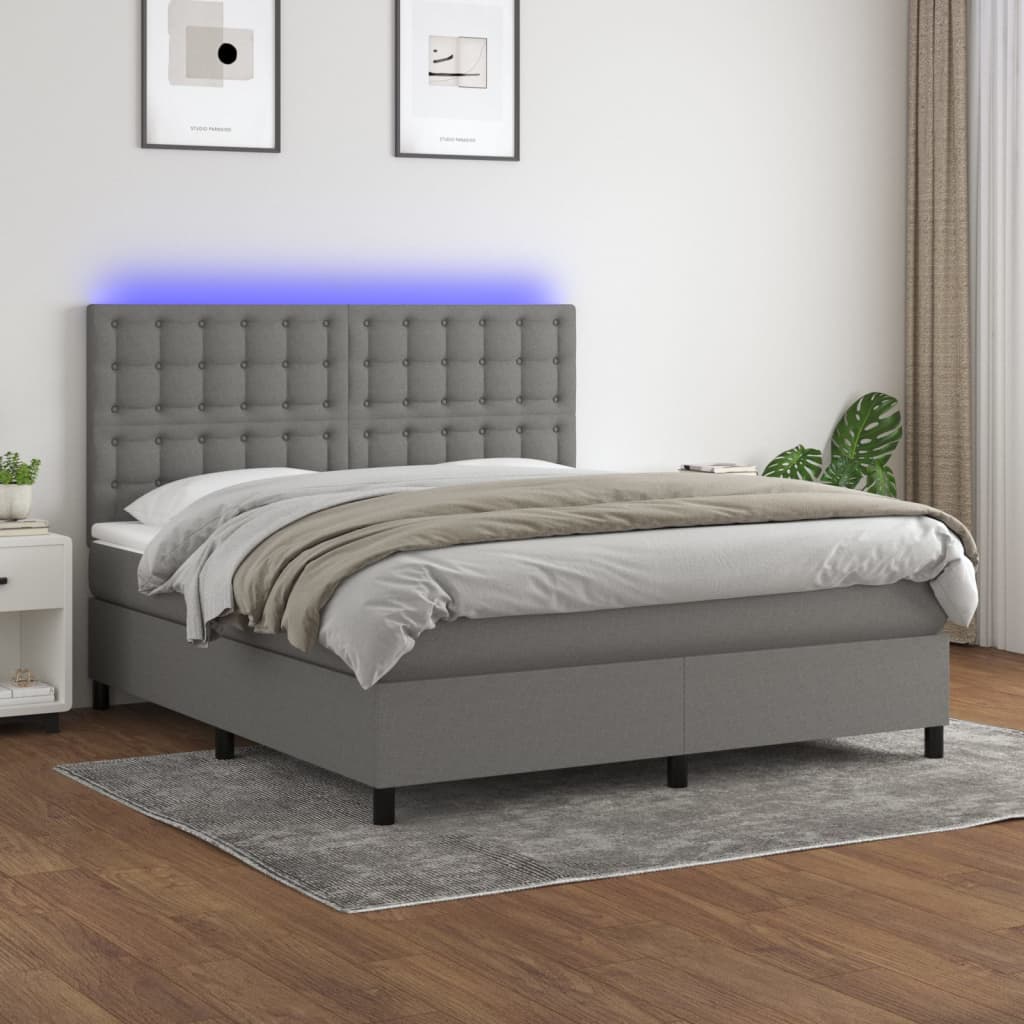 Sommier à lattes de lit et matelas et LED Gris foncé 160x200 cm - XIOS
