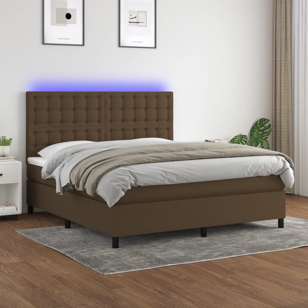 Sommier à lattes de lit matelas et LED Marron foncé 160x200 cm - XIOS