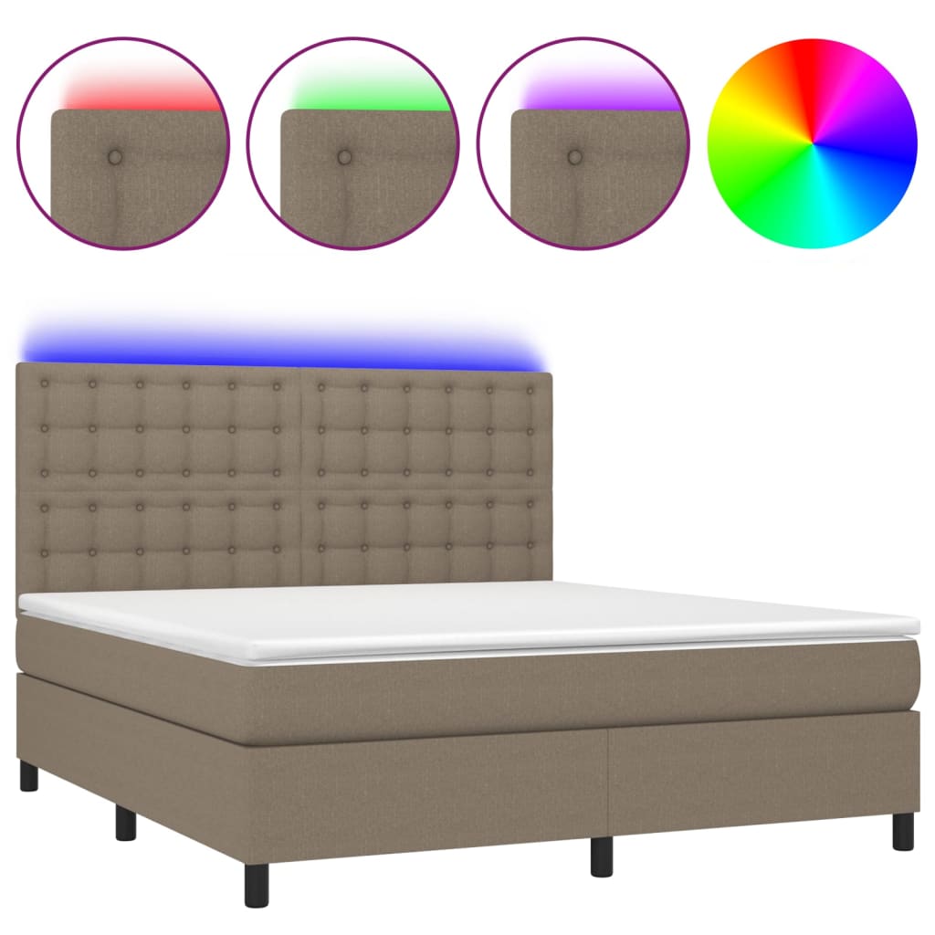 Sommier à lattes de lit et matelas et LED Taupe 160x200cm Tissu - XIOS