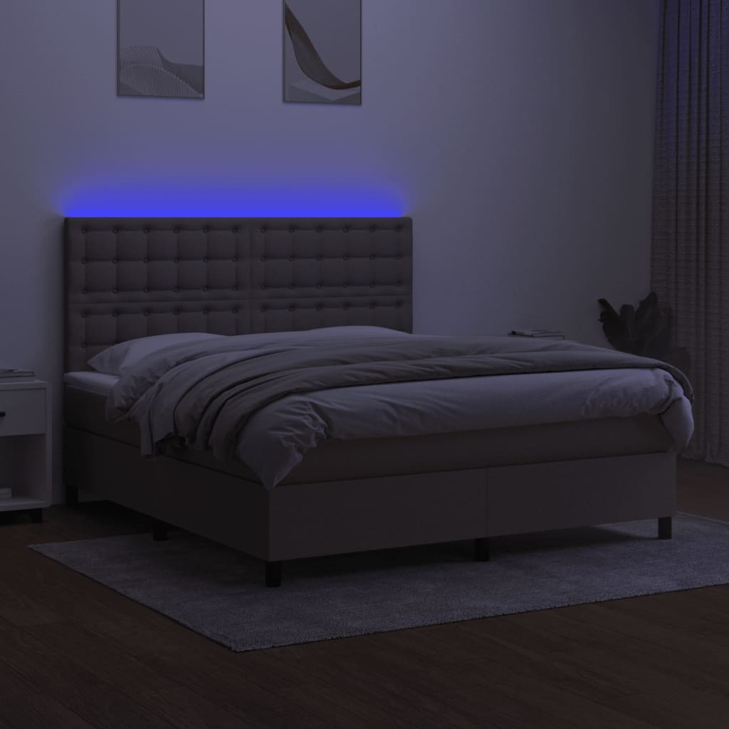 Sommier à lattes de lit et matelas et LED Taupe 160x200cm Tissu - XIOS