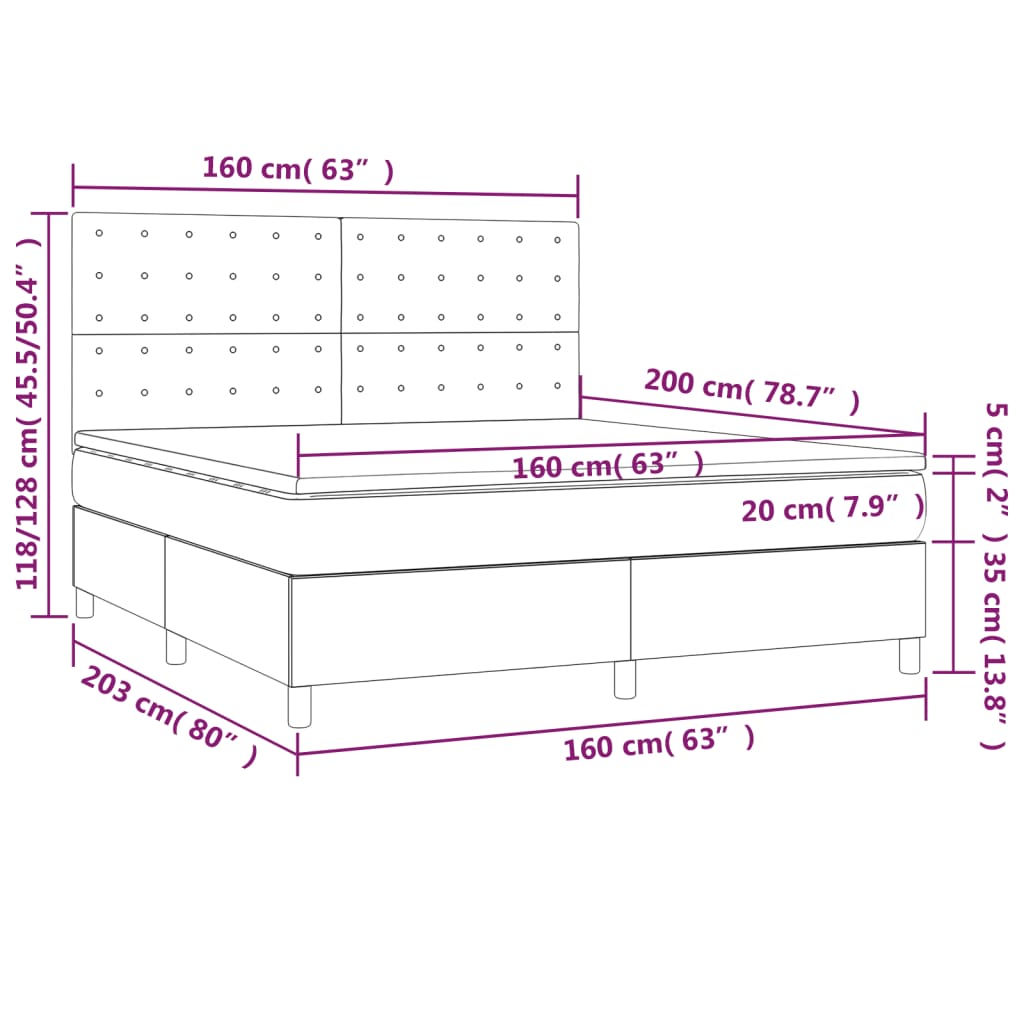 Sommier à lattes de lit et matelas et LED Taupe 160x200cm Tissu - XIOS