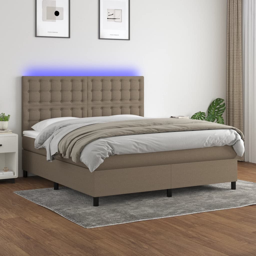 Sommier à lattes de lit et matelas et LED Taupe 160x200cm Tissu - XIOS