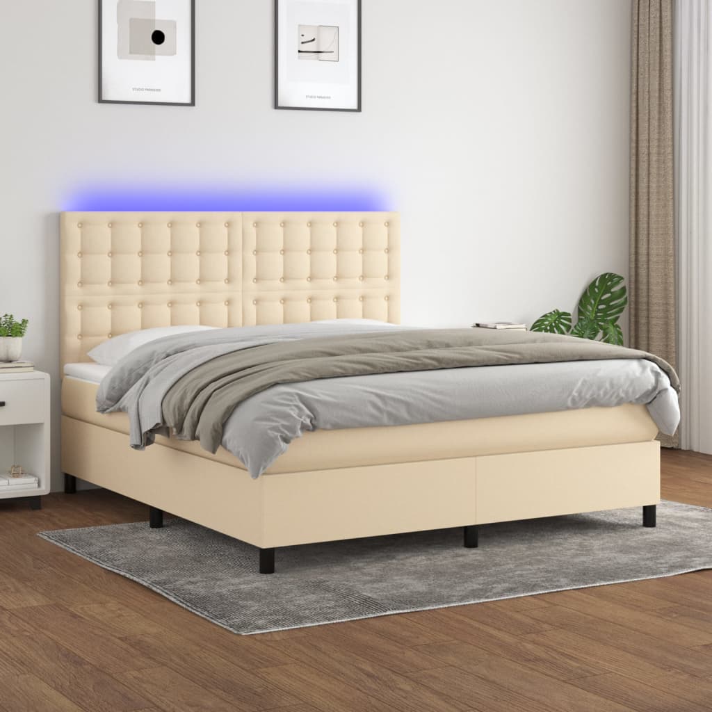 Sommier à lattes de lit et matelas et LED Crème 160x200cm Tissu - XIOS