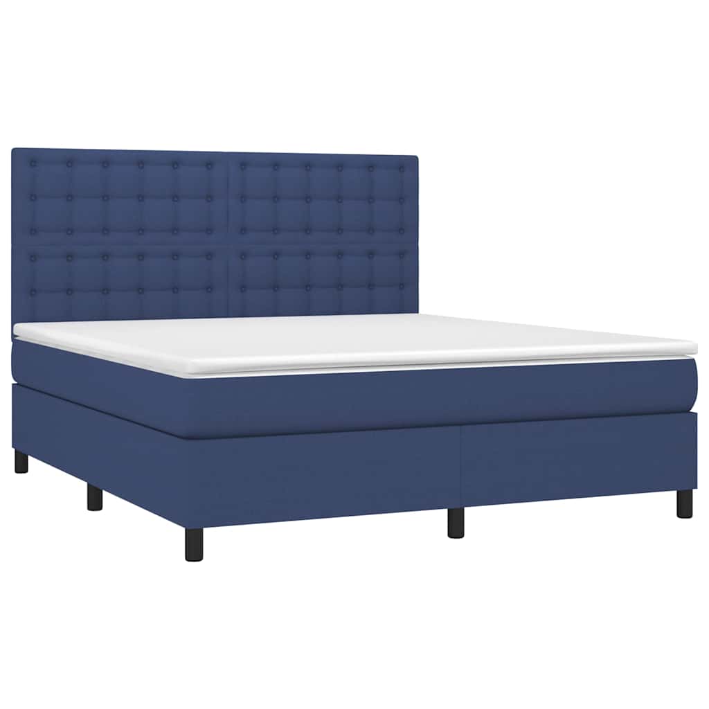 Sommier à lattes de lit et matelas et LED Bleu 160x200 cm Tissu