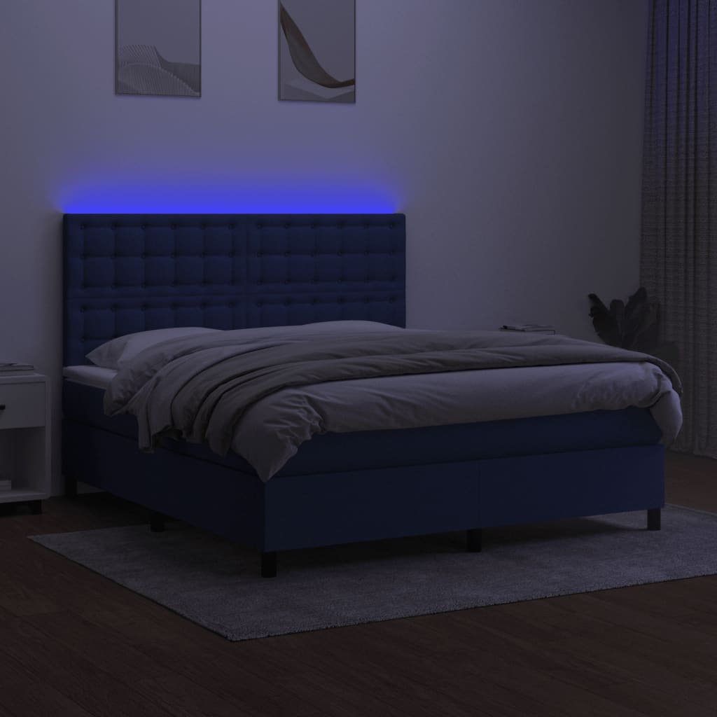 Sommier à lattes de lit et matelas et LED Bleu 160x200 cm Tissu - XIOS