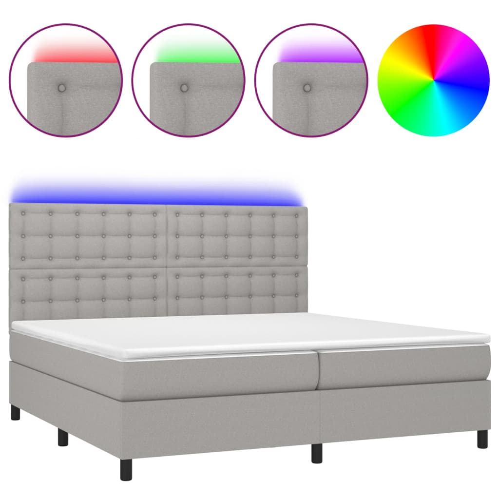 Sommier à lattes de lit et matelas et LED Gris clair 200x200 cm - XIOS