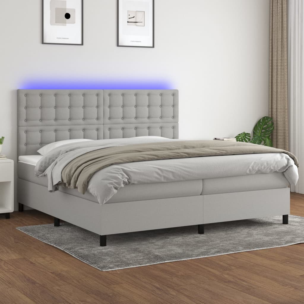 Sommier à lattes de lit et matelas et LED Gris clair 200x200 cm - XIOS