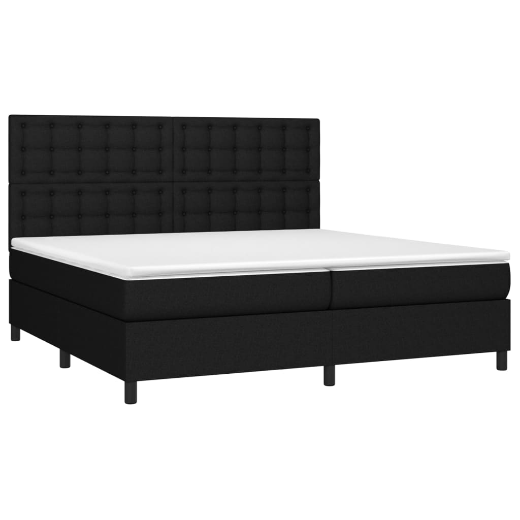 Sommier à lattes de lit et matelas et LED Noir 200x200 cm Tissu - XIOS