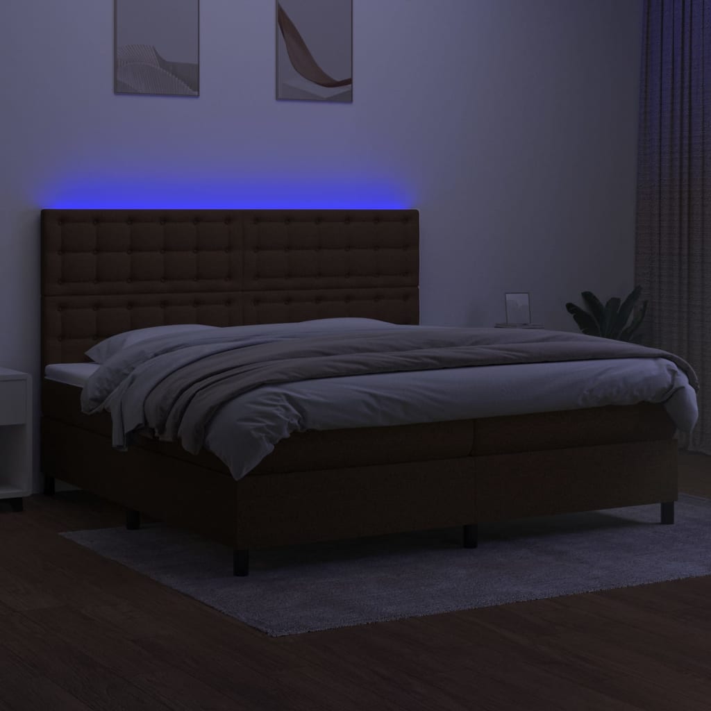 Sommier à lattes de lit matelas et LED Marron foncé 200x200 cm - XIOS