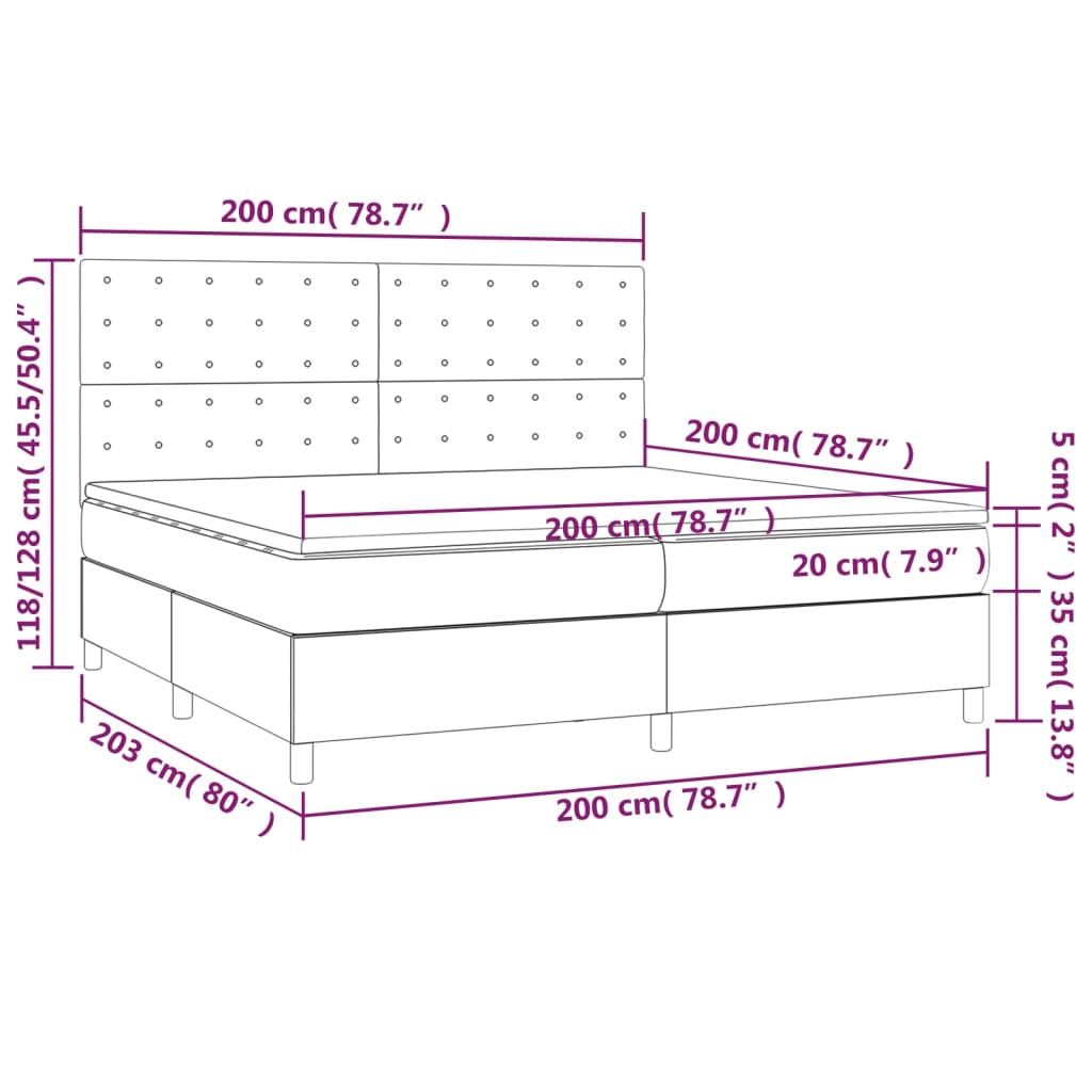 Sommier à lattes de lit et matelas et LED Taupe 200x200cm Tissu - XIOS