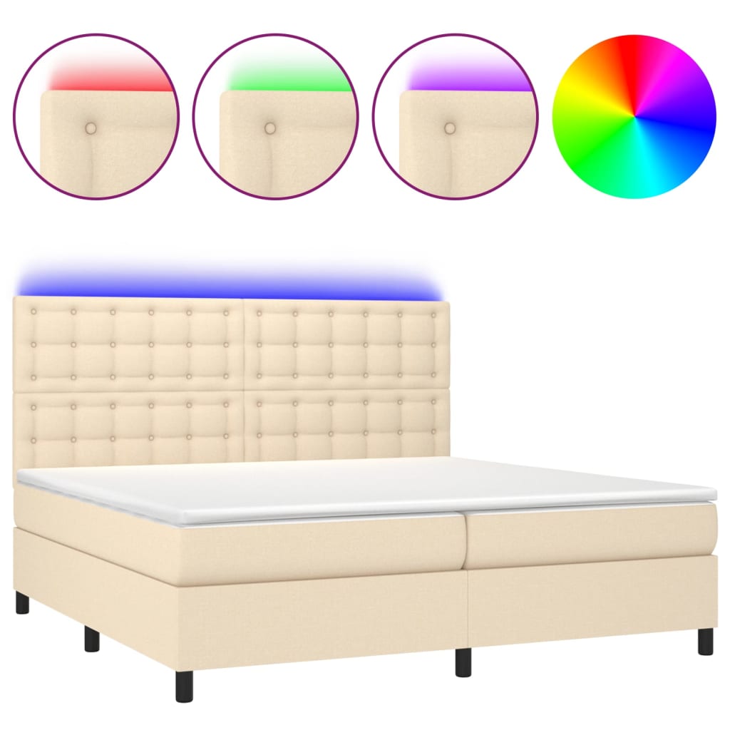 Sommier à lattes de lit et matelas et LED Crème 200x200cm Tissu - XIOS