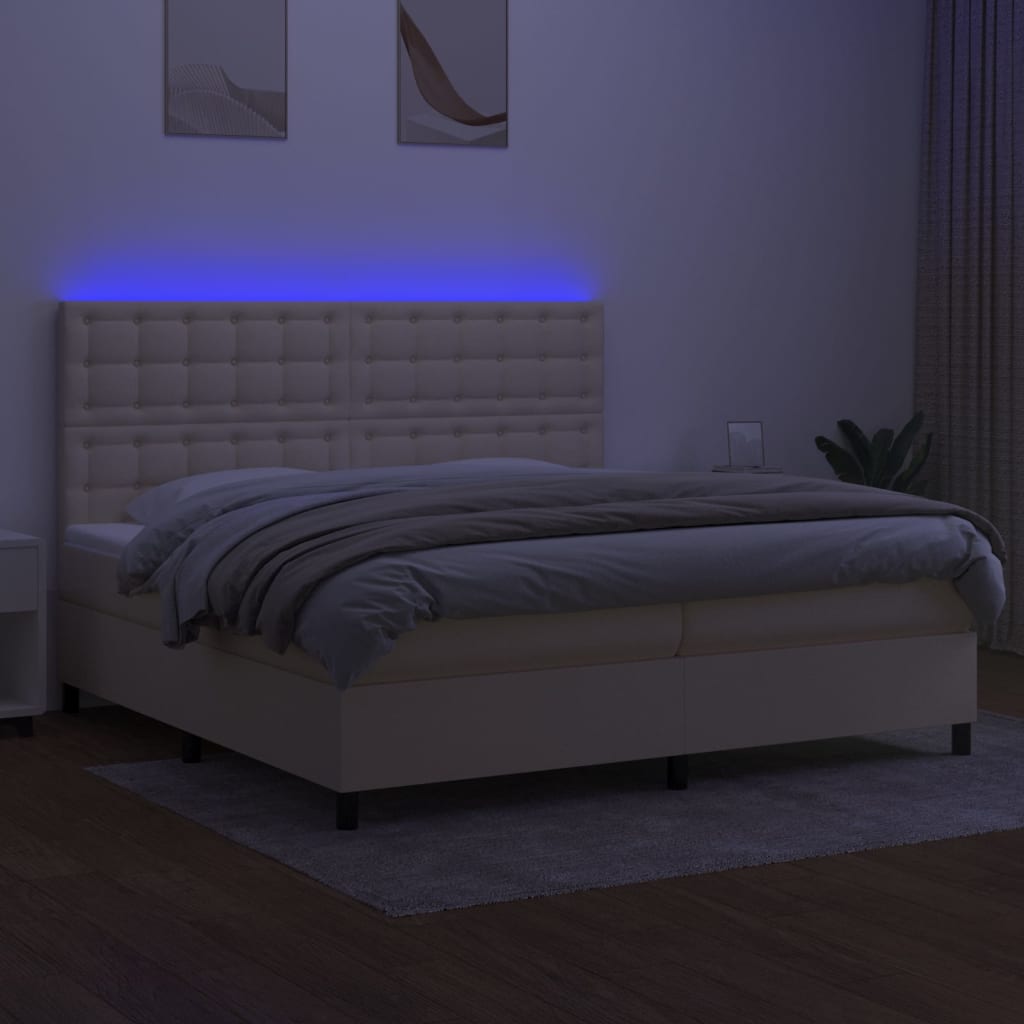 Sommier à lattes de lit et matelas et LED Crème 200x200cm Tissu - XIOS