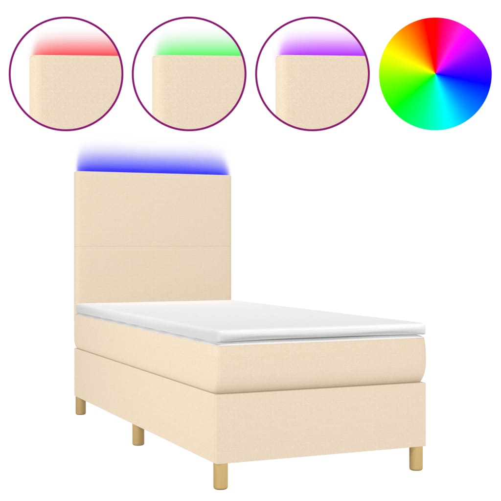 Sommier à lattes de lit et matelas et LED Crème 90x190 cm Tissu - XIOS