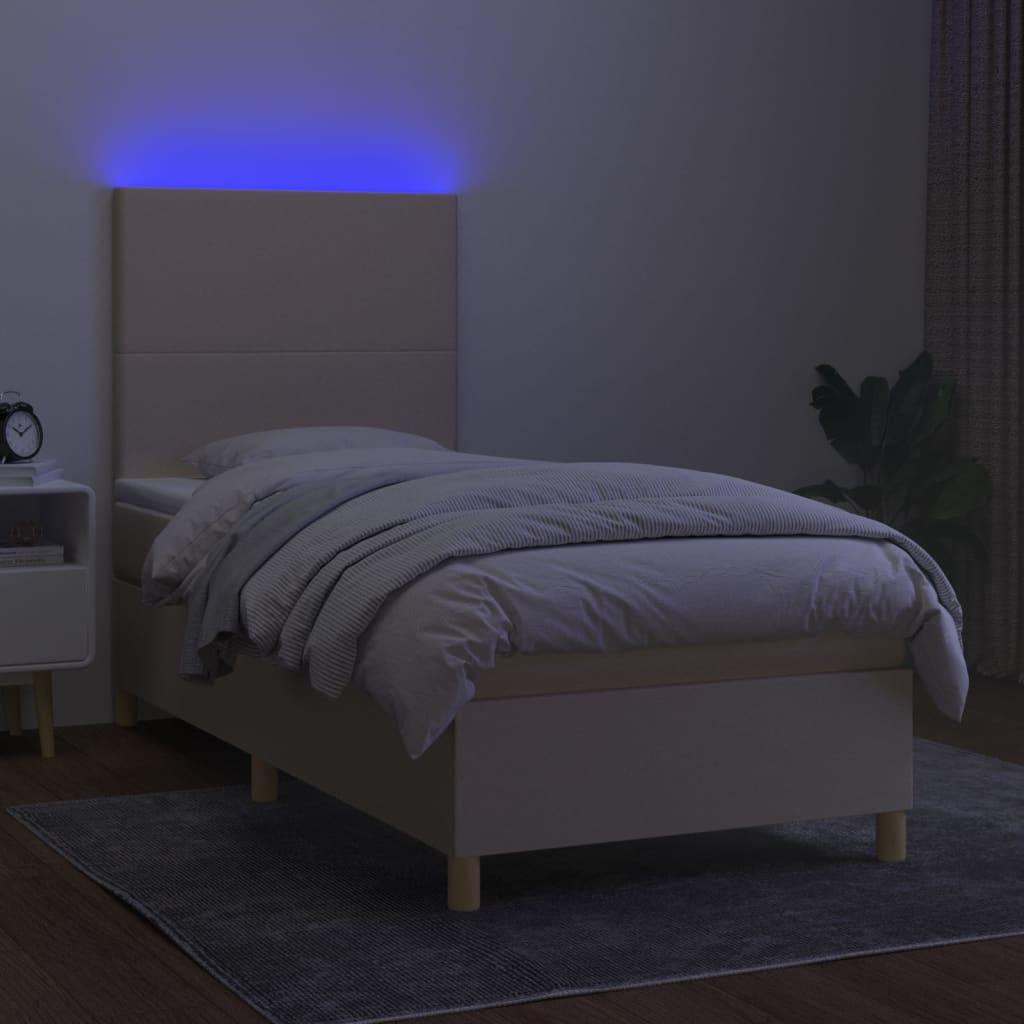 Sommier à lattes de lit et matelas et LED Crème 90x190 cm Tissu - XIOS