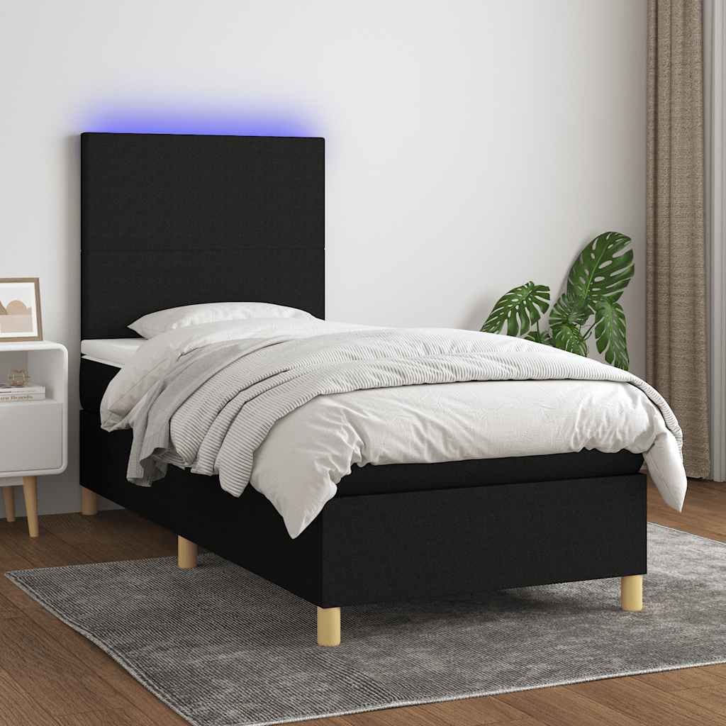 Sommier à lattes de lit avec matelas et LED Noir 90x200cm Tissu - XIOS