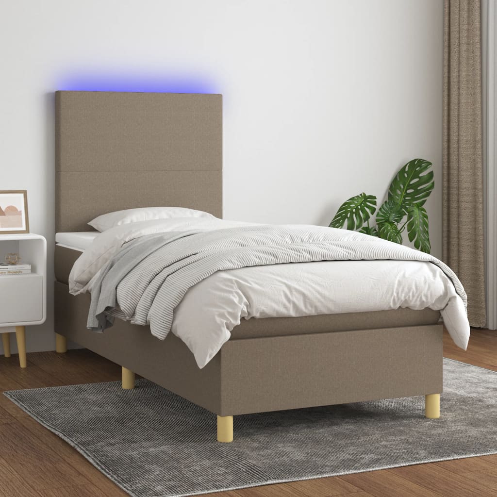 Sommier à lattes de lit et matelas et LED Taupe 90x200 cm Tissu - XIOS