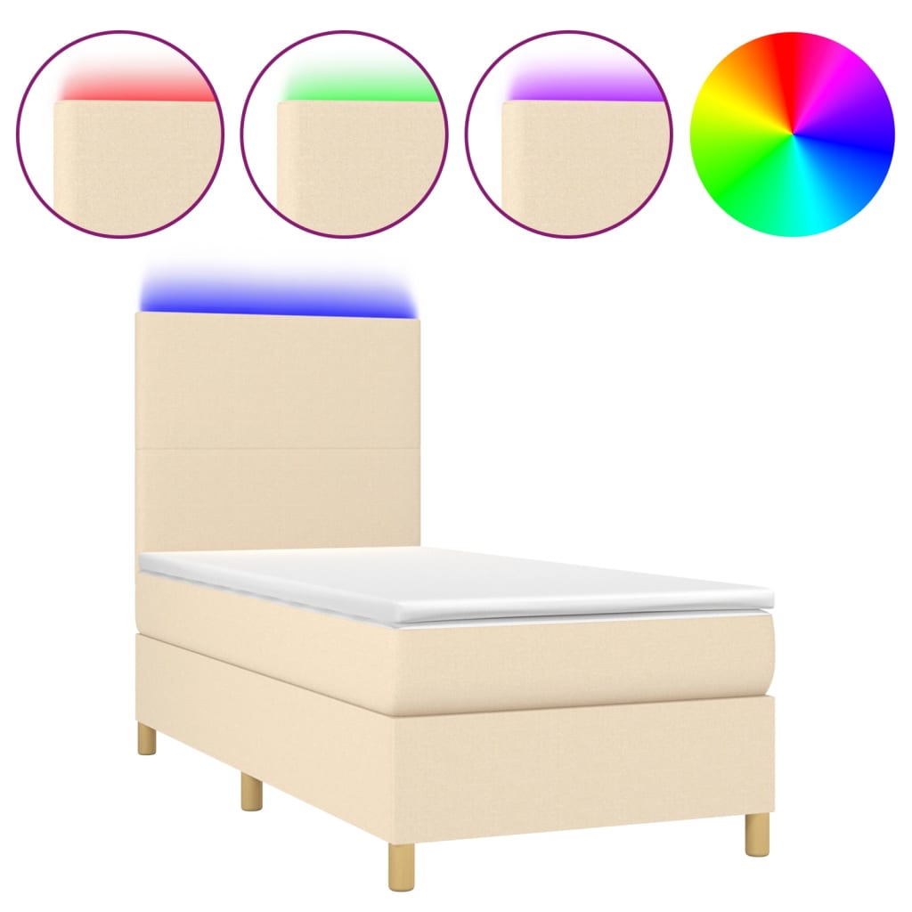Sommier à lattes de lit et matelas et LED Crème 90x200 cm Tissu - XIOS