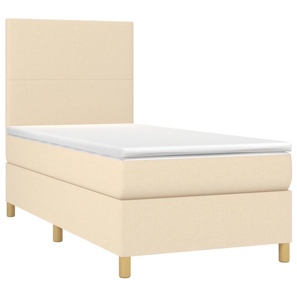 Sommier à lattes de lit et matelas et LED Crème 90x200 cm Tissu - XIOS