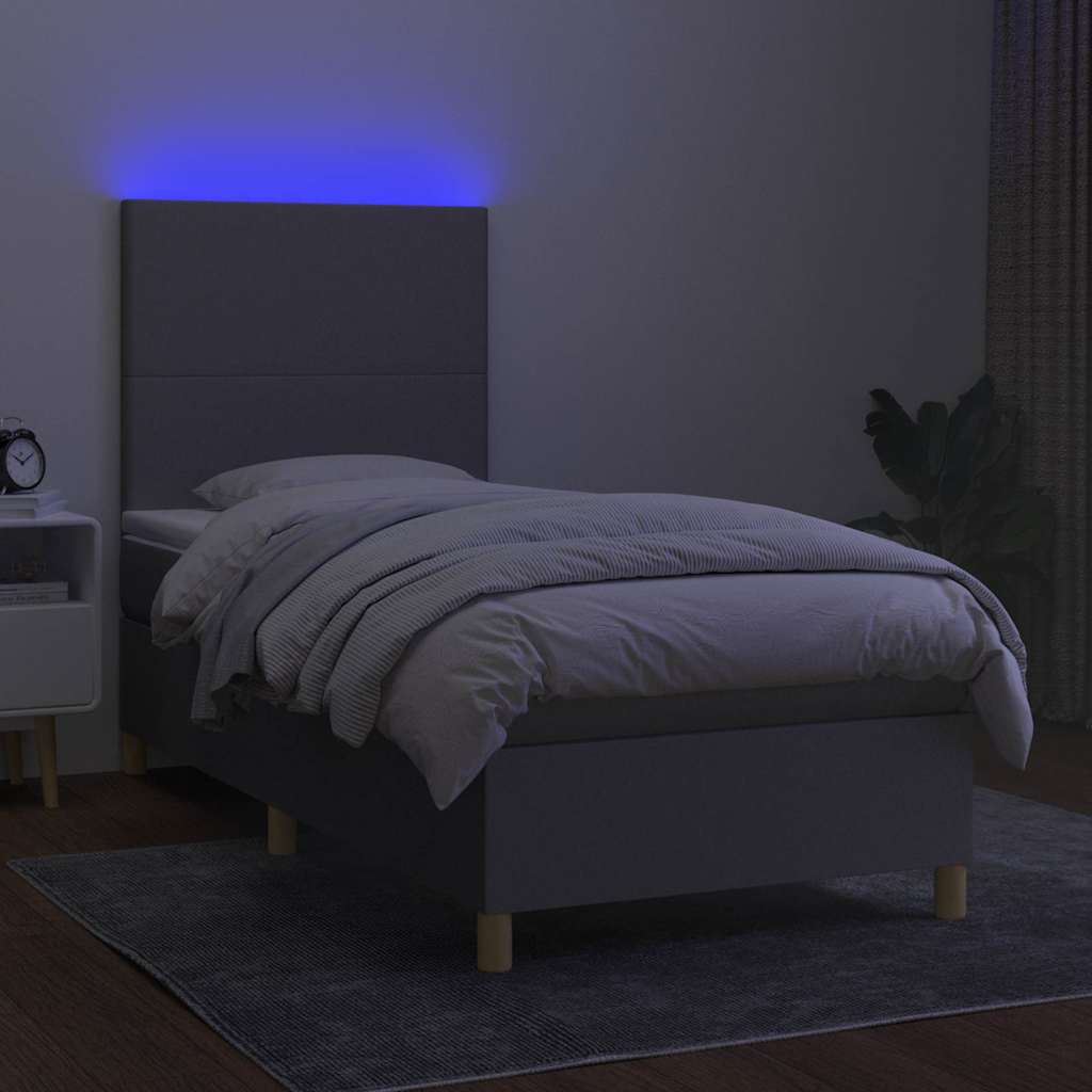 Sommier à lattes de lit et matelas et LED Gris clair 100x200 cm