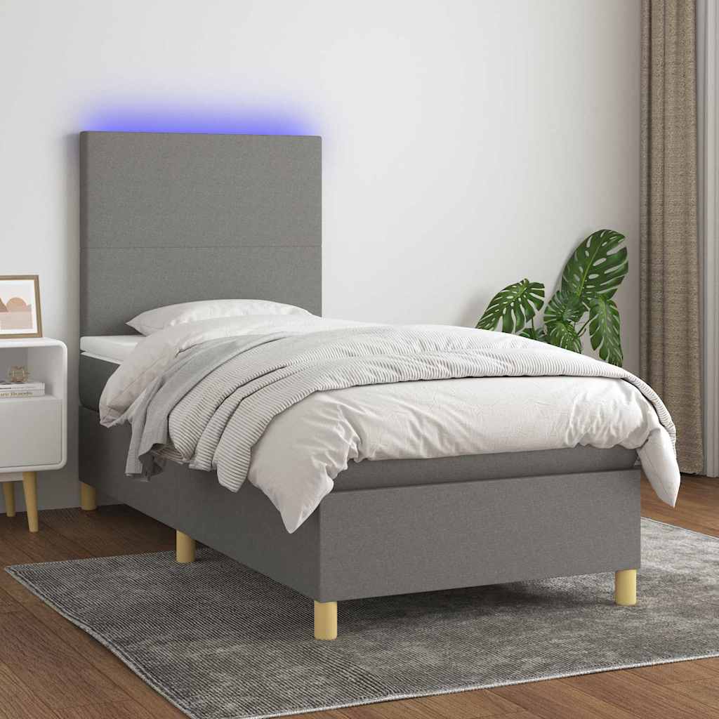 Sommier à lattes de lit et matelas et LED Gris foncé 100x200 cm