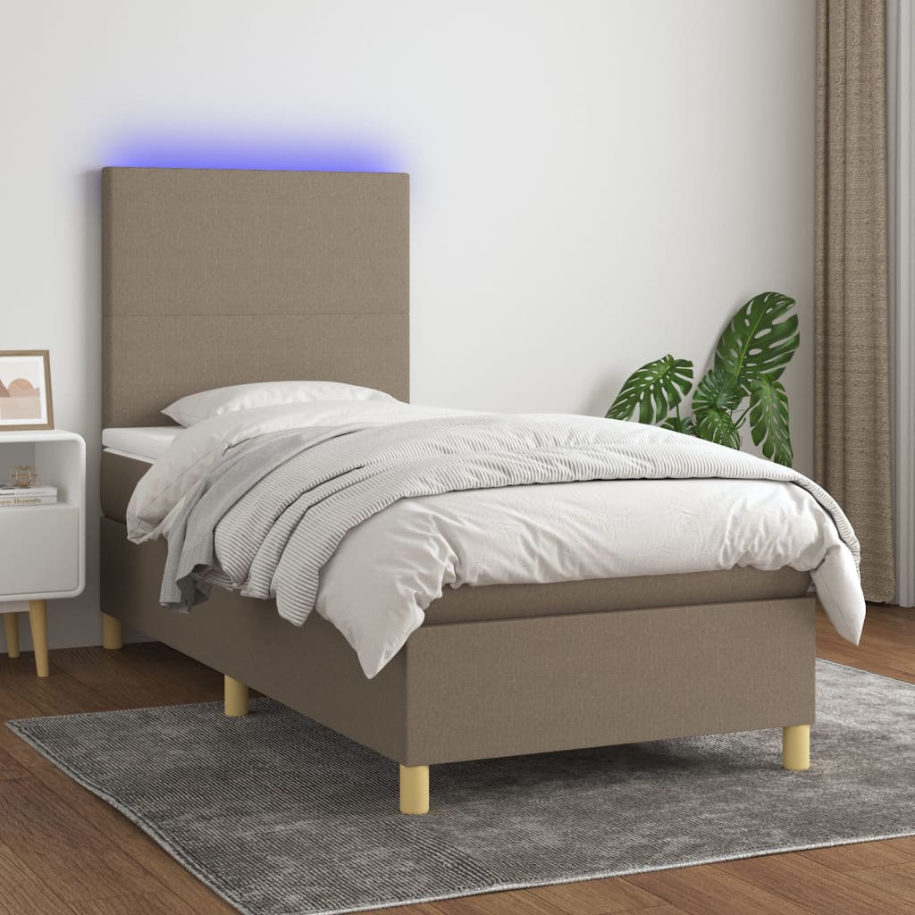 Sommier à lattes de lit et matelas et LED Taupe 100x200cm Tissu - XIOS
