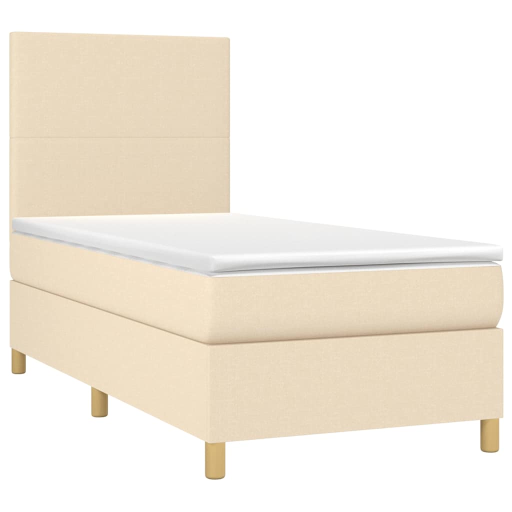Sommier à lattes de lit et matelas et LED Crème 100x200cm Tissu