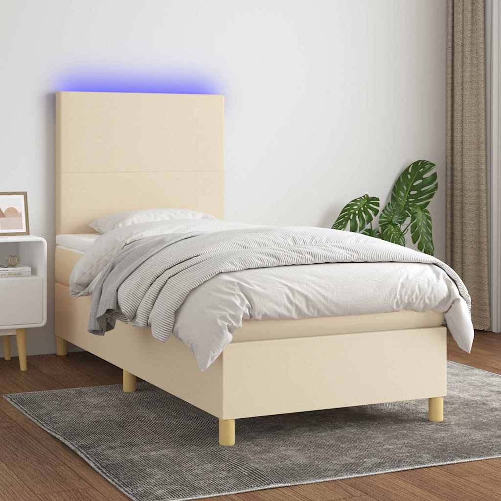 Sommier à lattes de lit et matelas et LED Crème 100x200cm Tissu