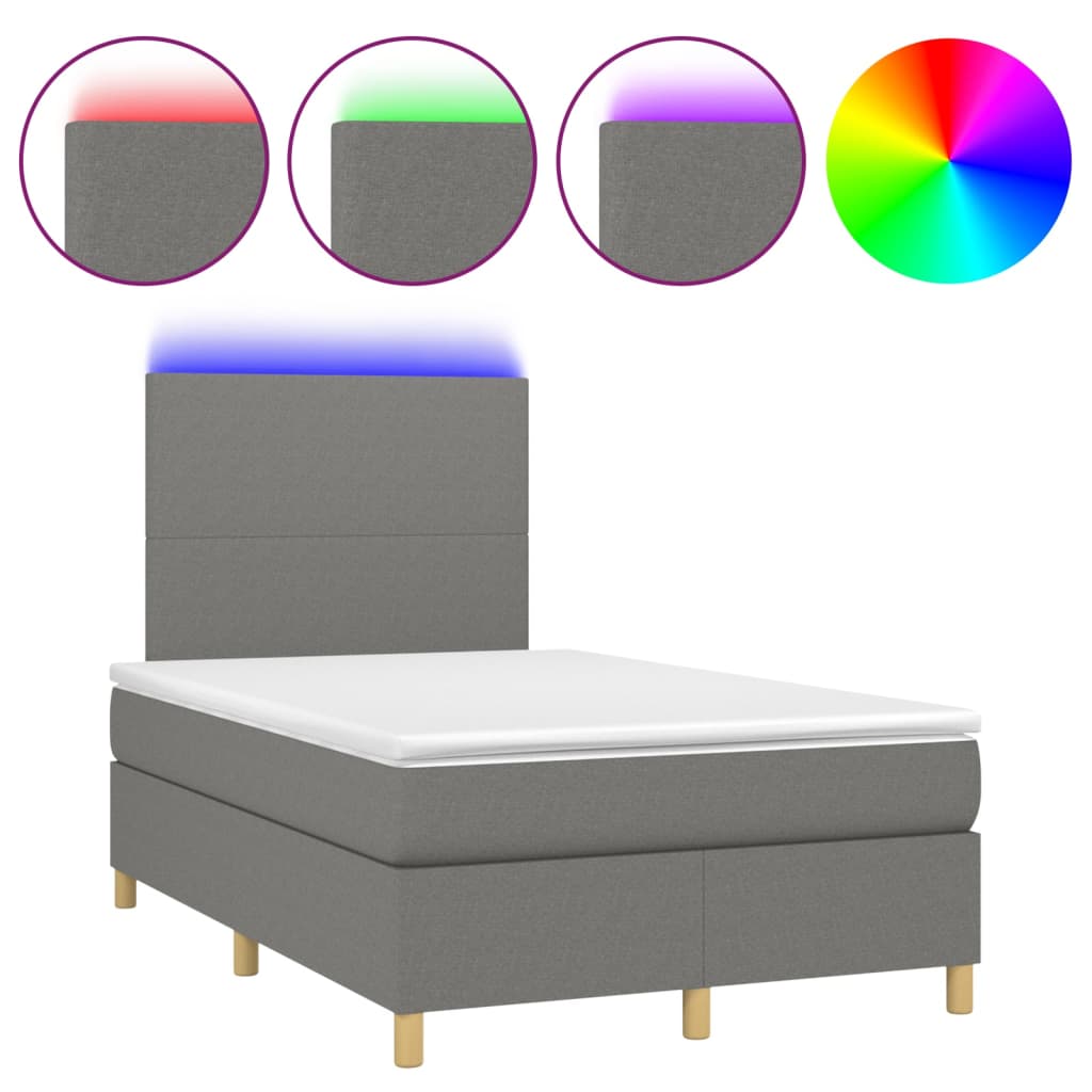 Sommier à lattes de lit et matelas et LED Gris foncé 120x200 cm - XIOS