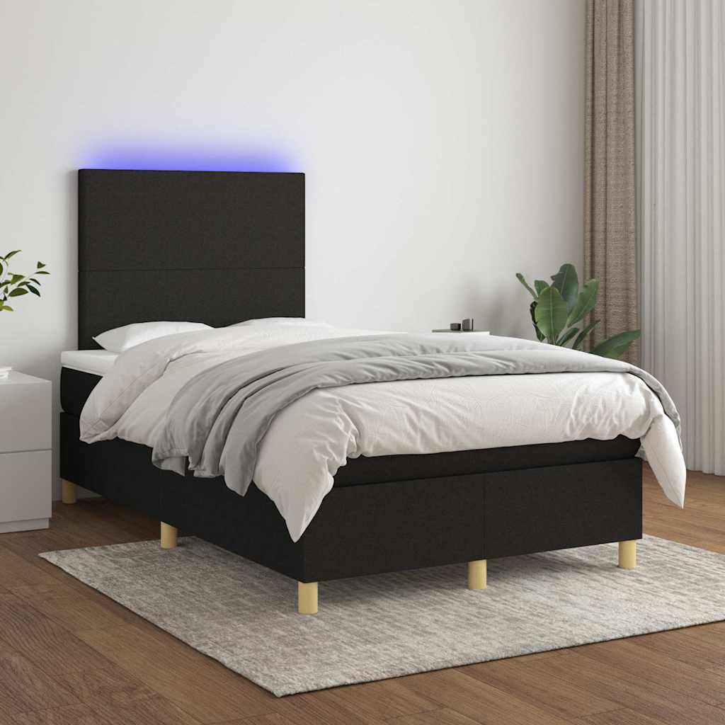 Sommier à lattes de lit et matelas et LED Noir 120x200 cm Tissu - XIOS