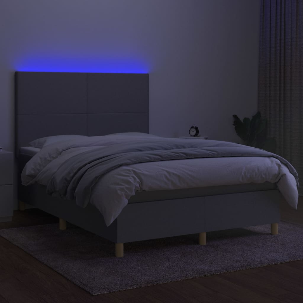 Sommier à lattes de lit et matelas et LED Gris clair 140x190 cm