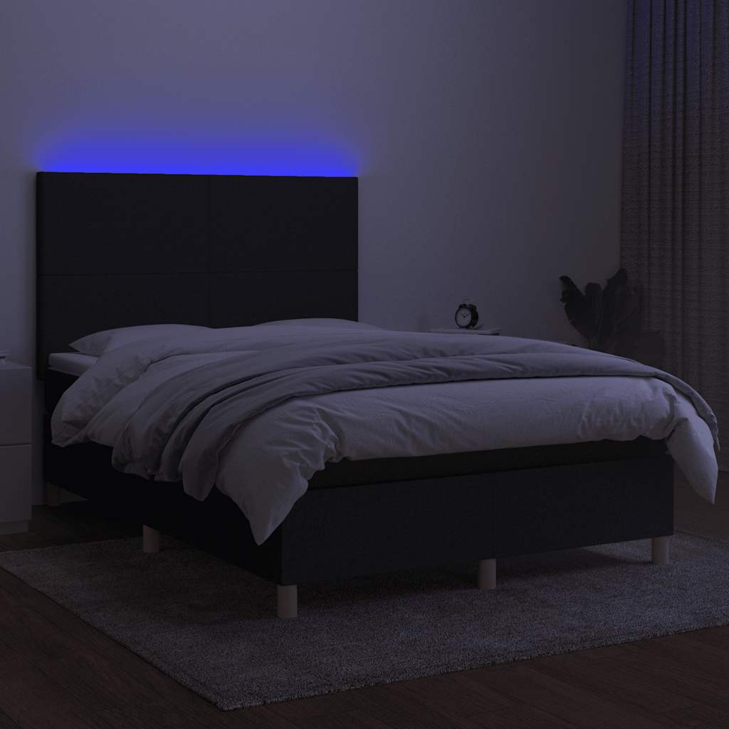 Sommier à lattes de lit et matelas et LED Noir 140x190 cm Tissu - XIOS