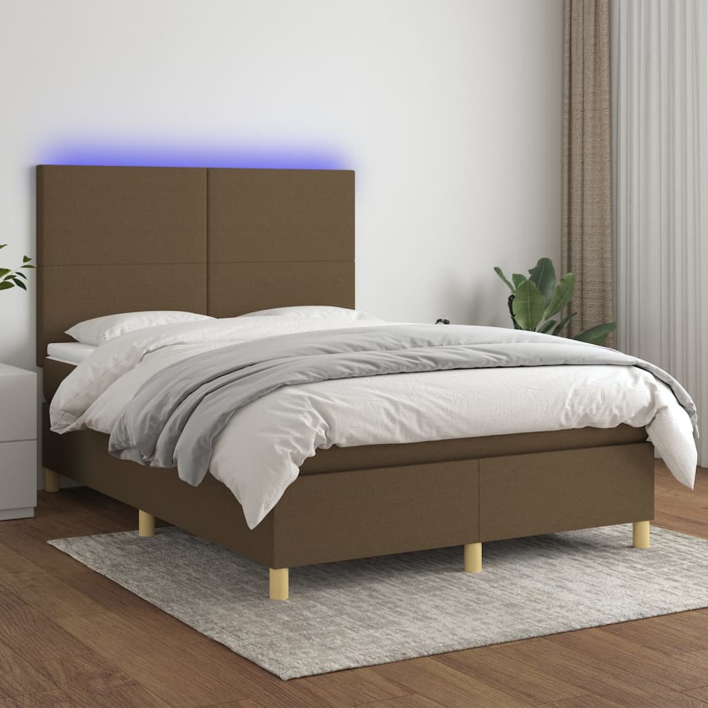 Sommier à lattes de lit matelas et LED Marron foncé 140x190 cm - XIOS