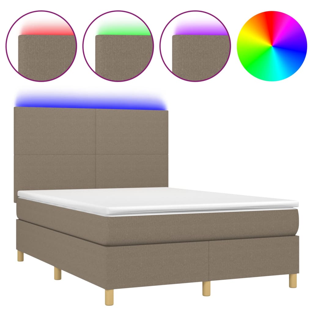 Sommier à lattes de lit et matelas et LED Taupe 140x190cm Tissu - XIOS