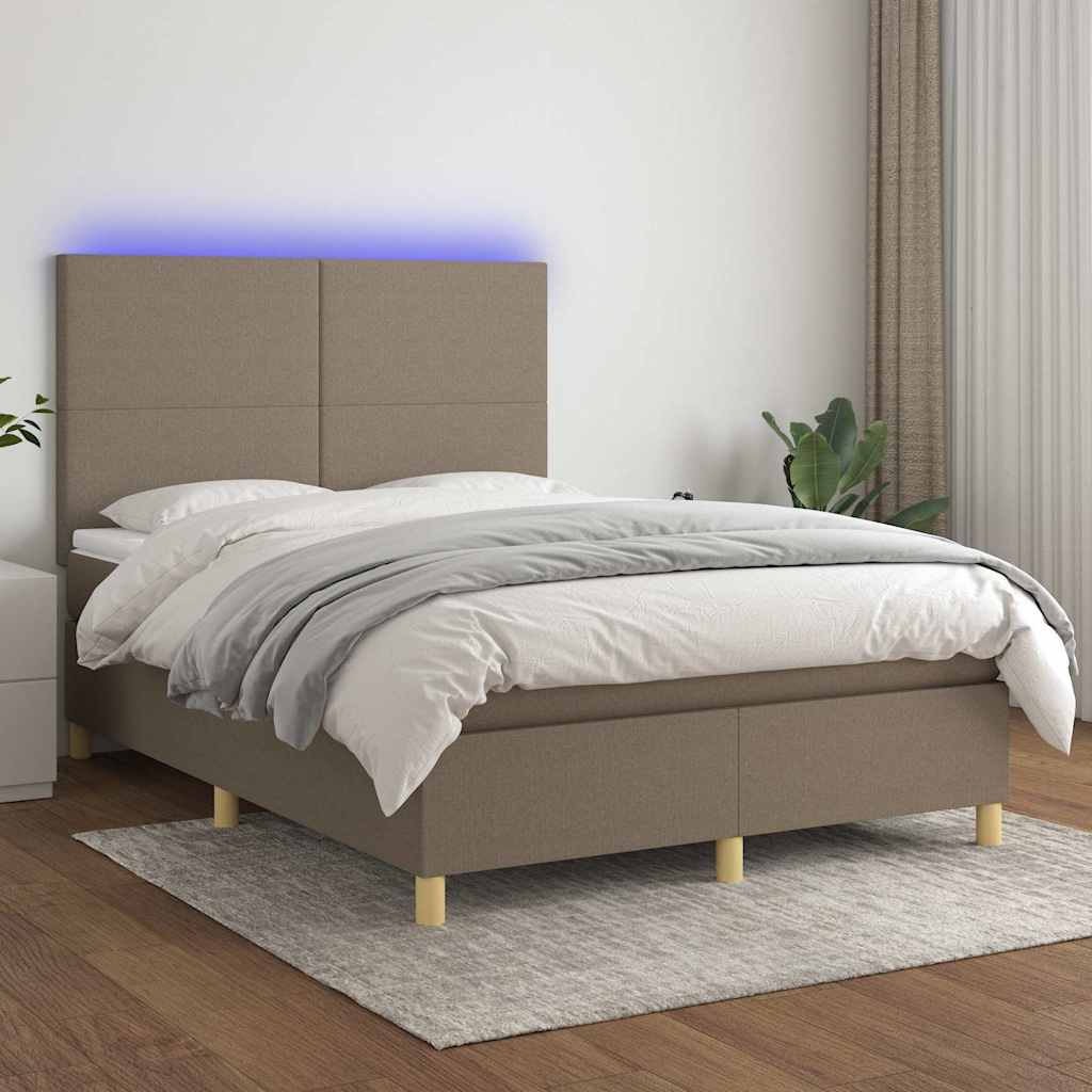 Sommier à lattes de lit et matelas et LED Taupe 140x190cm Tissu